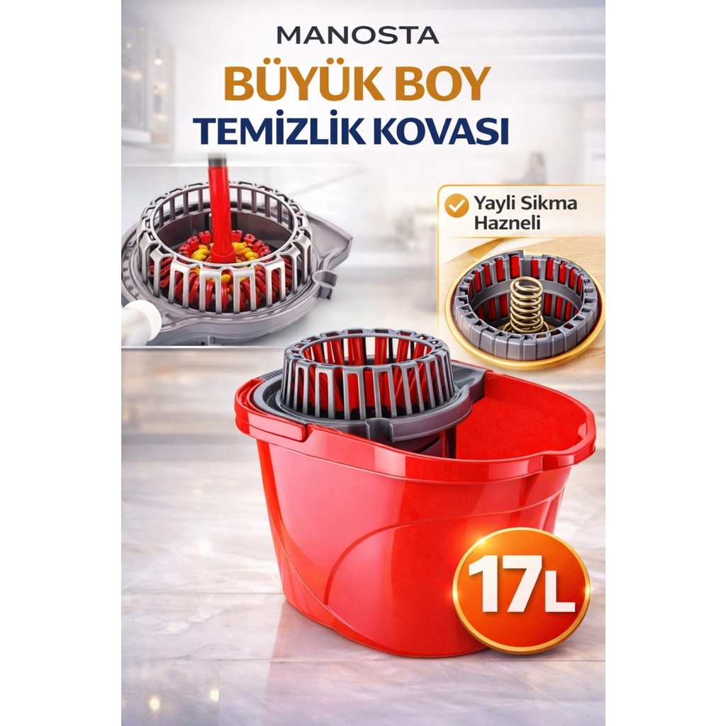Yaylı & Sıkma Hazneli Temizlik Kovası – Kol Gücü Gerektirmez. Titiz Hijyenik Temizlik - Kırmızı Diğer Fiyatı