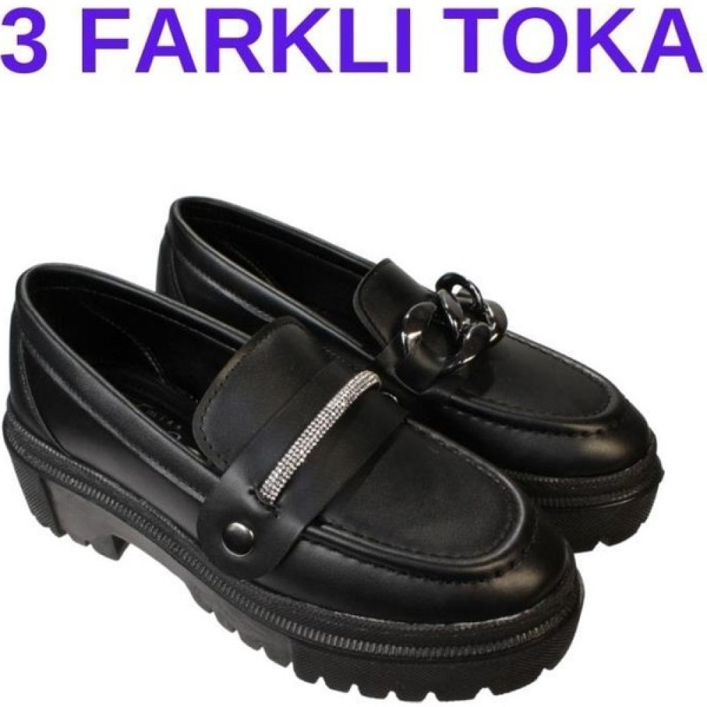 Yaz Kış Ayakkabı Siyah Cilt Üzeri 3 Çeşit Değişen Tokalı Kalın Taban Babet Babetler Fiyatı