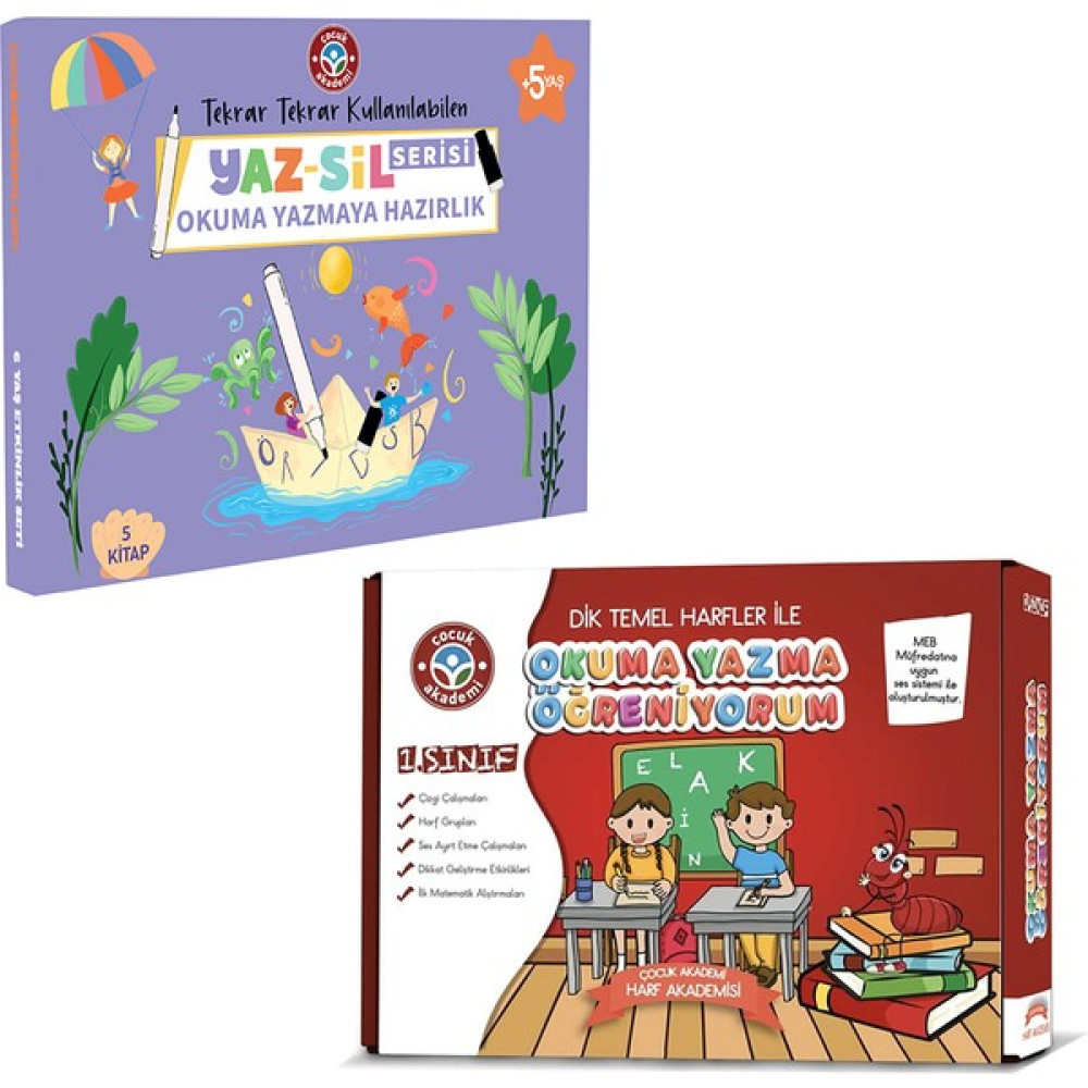 Yaz-Sil Serisi Okuma Yazmaya Hazırlık - Okuma Yazma Öğreniyorum 2 Kitap Set - Özlem Durhat Zihinsel Gelişim Kitapları Fiyatı