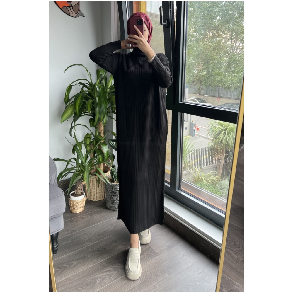 Yazıcı Moda Oversize Bol Kesim Yarım Balıkçı Yaka Fitilli Triko Tesettür Elbise 38-44 Beden Arası STD Beden Tesettür Giyim Fiyatı