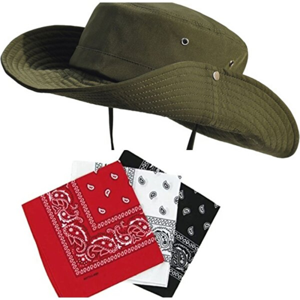 Yazlık Safari Fötr Kovboy Şapkası 3 Adet Bandana Kombinli Bere & Kep (Outdoor) Fiyatı