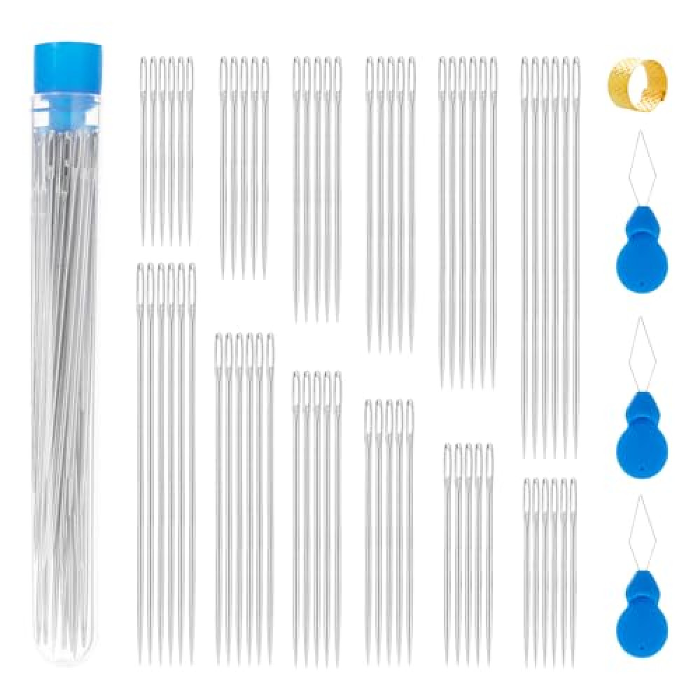 Ybxjges 60Pcs Large Eye Sewing Needles for Leather, 6 Sizes Hand Sewing Needles Embroidery Thread Needle for Hand Sewing Art Crafts