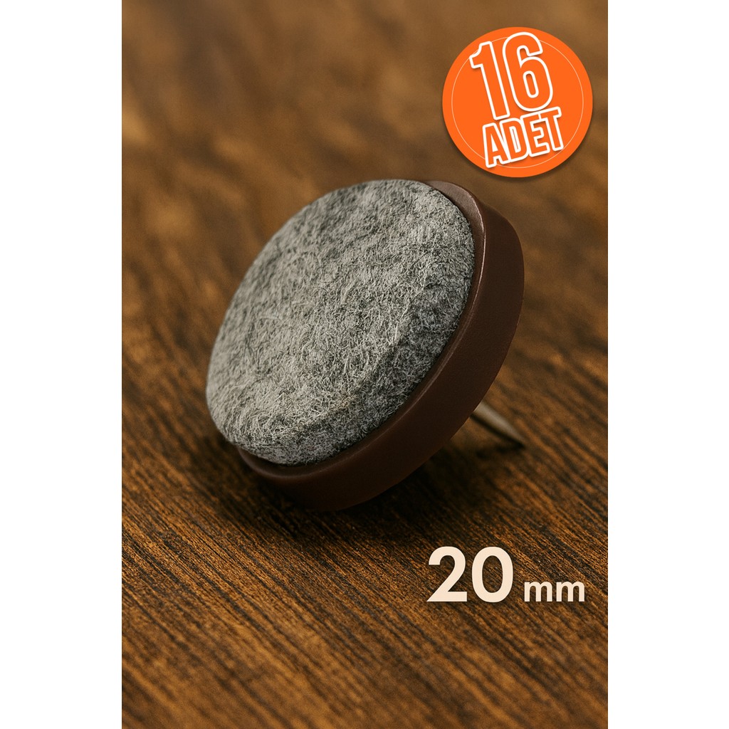 Yc Dekor 20 mm Keçeli Poligrit Zemin Koruyucu Sandalye ve Masa Ayağı Için Sessiz Mobilya Pabucu (16 Adet) Standart Sandalye Fiyatı