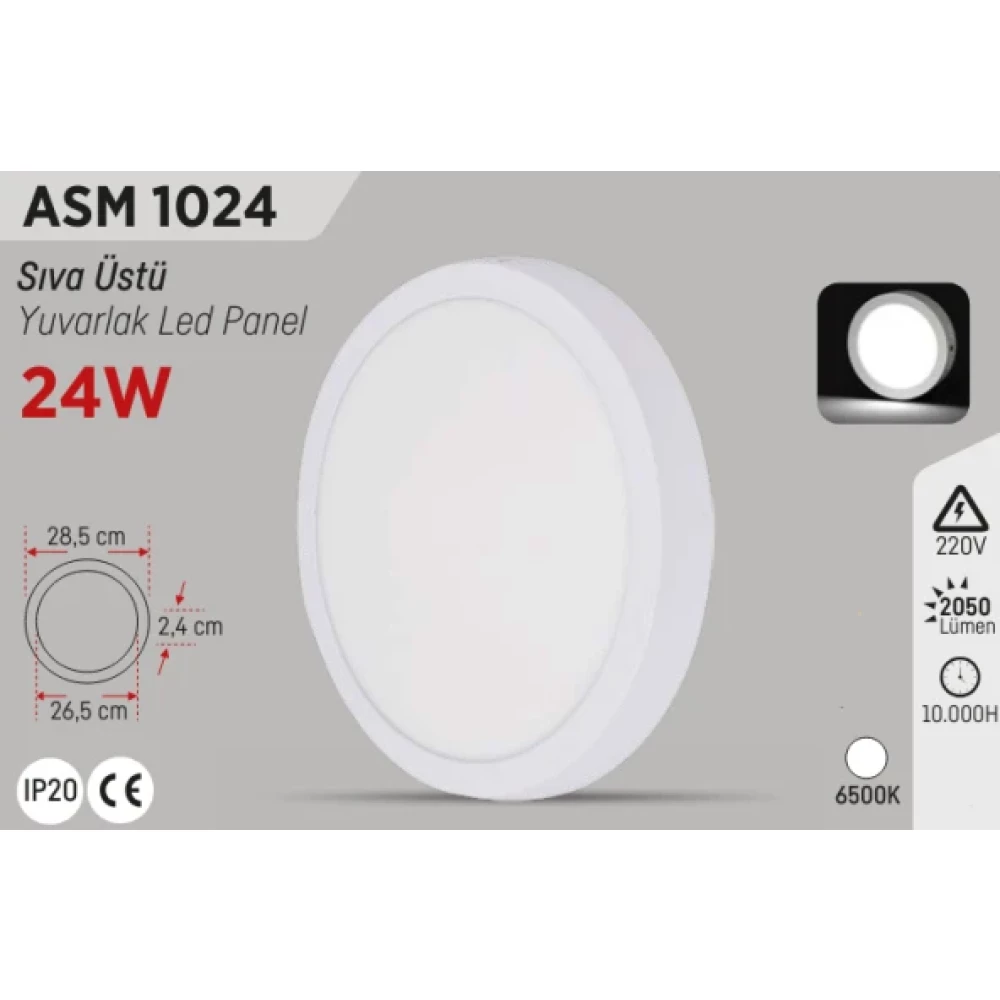 Ycl Beyaz 24W Siva Ustu Yuvarlak Led Panel Asm-1024 Armatür Fiyatı