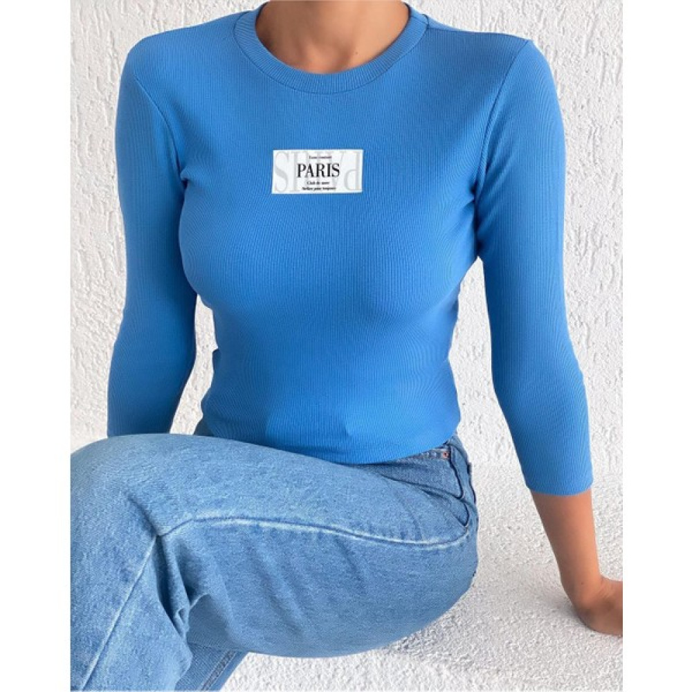 Ycl Luxury Mavi Paris Baskılı T-Shirt Kadın Hırka Fiyatı