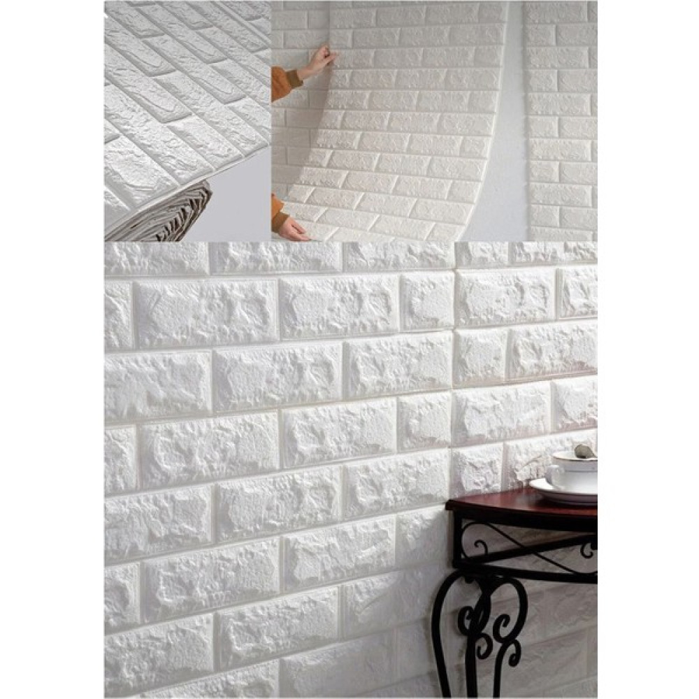 YDGR 70X77 cm Beyaz Kendinden Yapışkanlı Esnek Köpük Duvar Kağıdı Paneli 3D Boyutlu Tuğla Desen Duvar Kağıdı Fiyatı