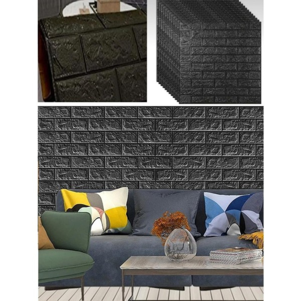 YDGR 70X77 cm Siyah Kendinden Yapışkanlı Esnek Köpük Duvar Kağıdı Paneli 3D Boyutlu Tuğla Desen Duvar Kağıdı Fiyatı