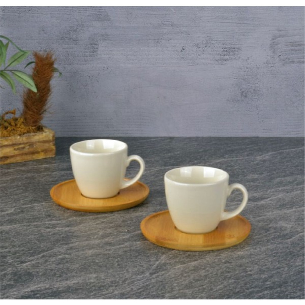 YDGR Bambu Porselen Ikili Kahve Fincanı - Beyaz - Kahverengi Fincan / Bardak / Kahve Takımı Fiyatı