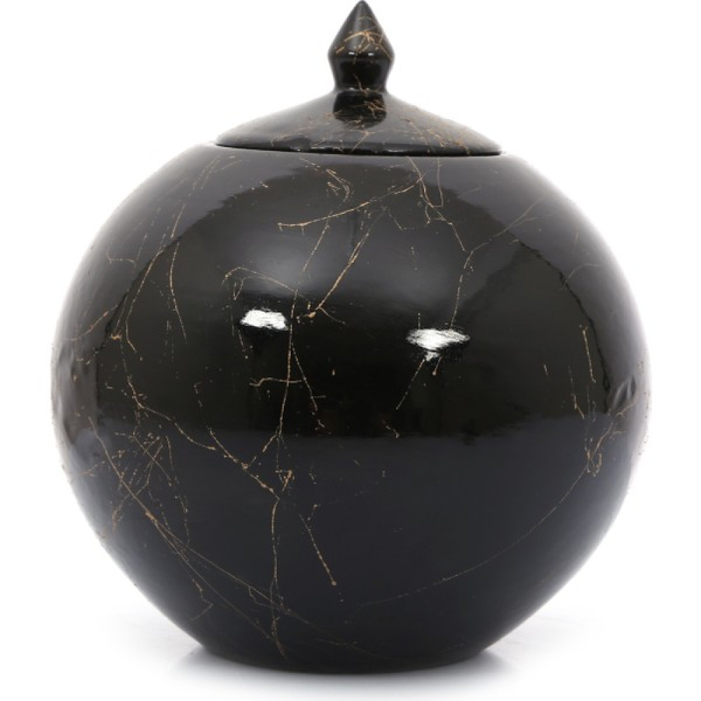 Yedi Home&Decor Seramik Çini El Yapımı Kapaklı Küp El Boyama Büyük Boy Siyah Gövde_altın Mermer Desen Vazo Fiyatı