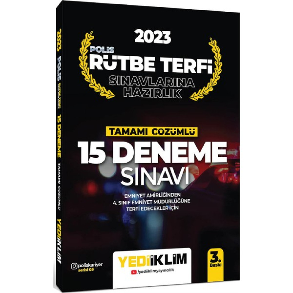 Yediiklim Yayınları 2023 Polis Rütbe Terfi Sınavlarına Hazırlık Tamamı Çözümlü 15 Deneme Sınavı Görevde Yükselme Sınavları Kitapları Fiyatı