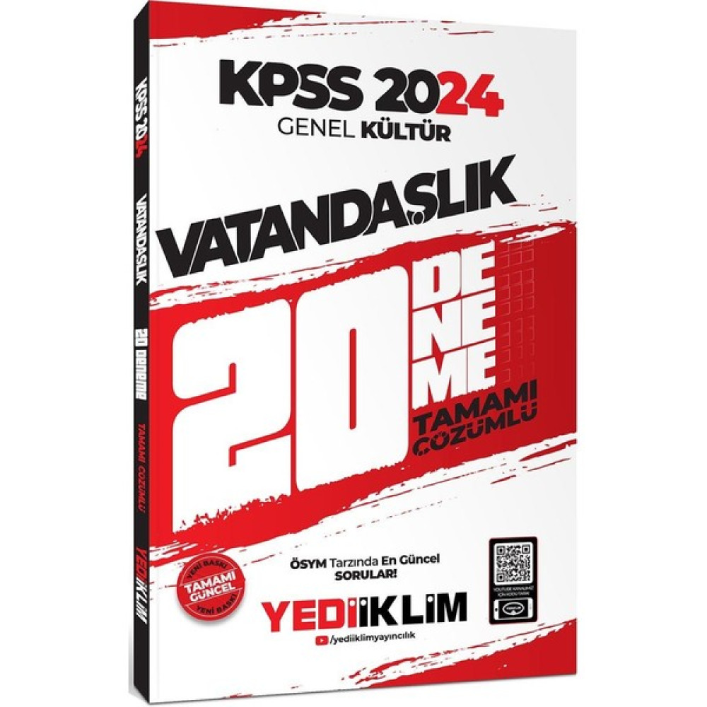 Yediiklim Yayınları 2024 Kpss Genel Kültür Vatandaşlık Tamamı Çözümlü 20 Deneme KPSS Fiyatı