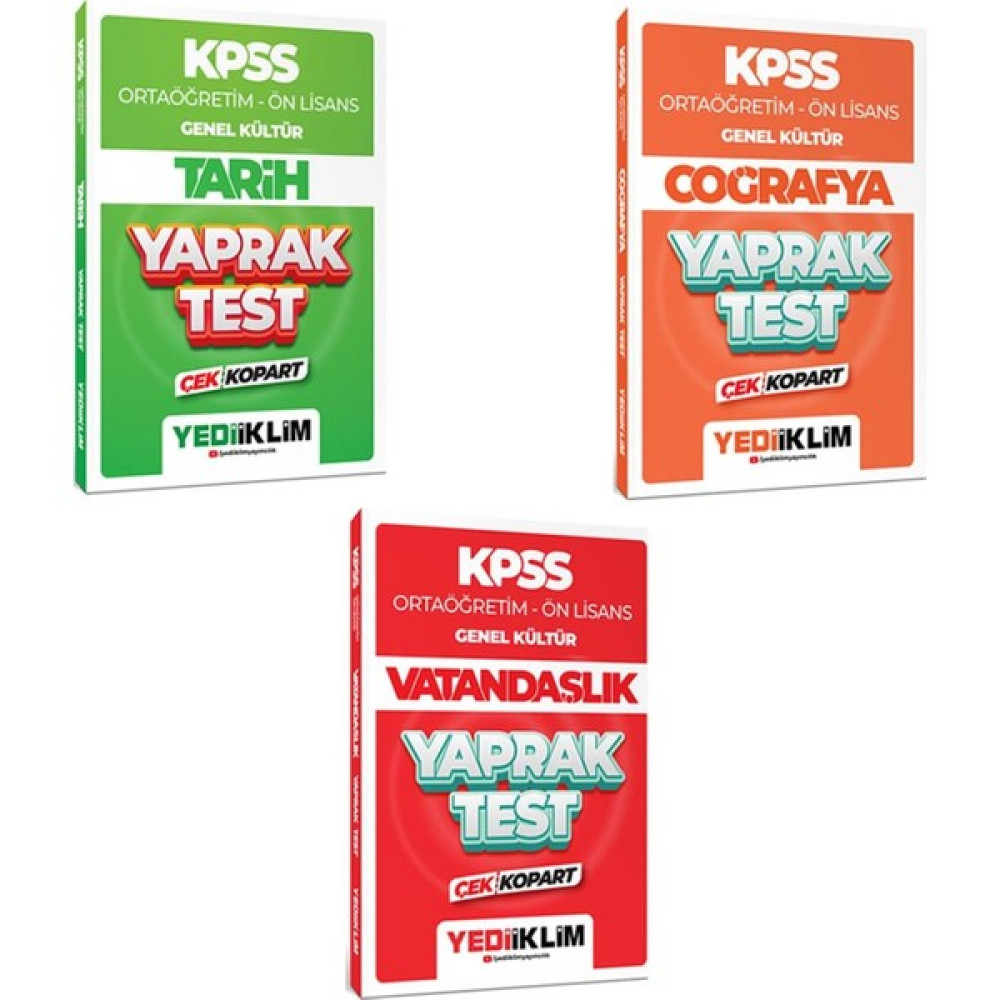 Yediiklim Yayınları 2024 KPSS Ortaöğretim Ön Lisans Genel Kültür Çek Kopart Yaprak Test 3'lü Set KPSS Fiyatı