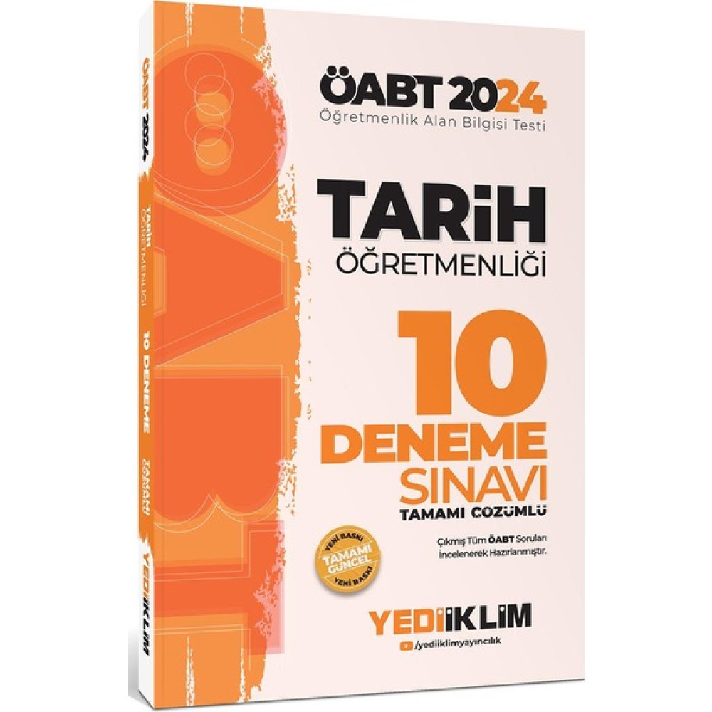 Yediiklim Yayınları 2024 ÖABT Tarih Öğretmenliği Tamamı Çözümlü 10 Deneme Sınavı KPSS Fiyatı