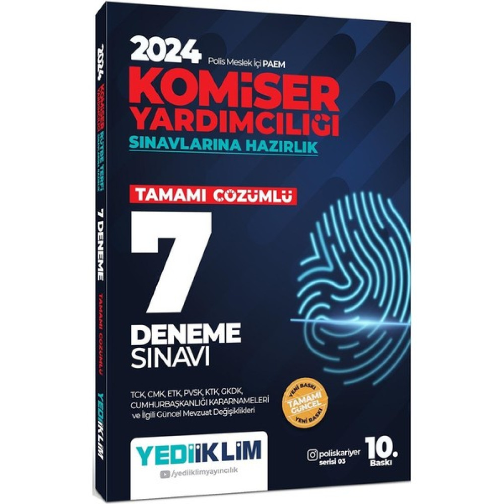 Yediiklim Yayınları 2024 Polis Meslek İçi PAEM Komiser Yardımcılığı Sınavlarına Hazırlık Tamamı Çözümlü 7 Deneme Sınavı Görevde Yükselme Sınavları Kitapları Fiyatı
