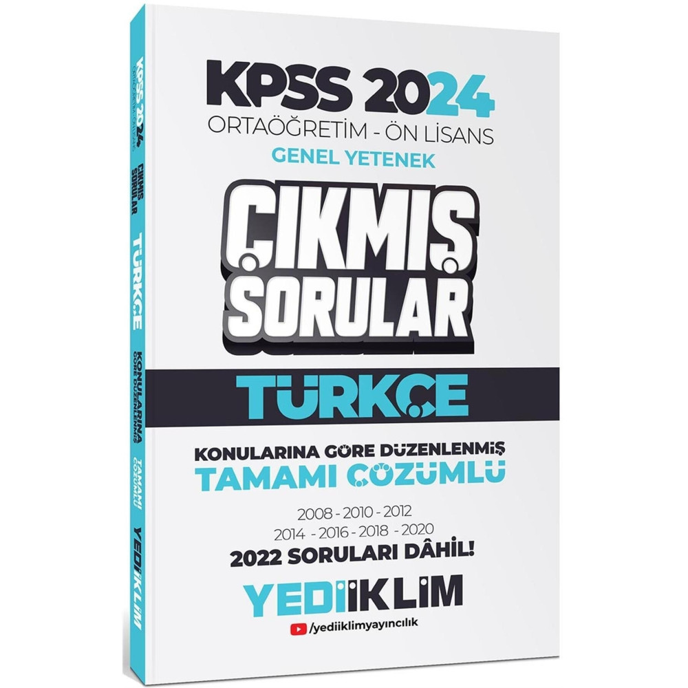 Yediiklim Yayınları KPSS 2024 Ortaöğretim-Önlisans Türkçe Konularına Göre Çıkmış Sorular Ders Sınav Kitapları Fiyatı