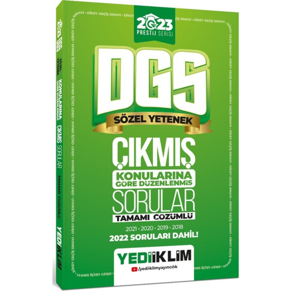 Yediiklim Yayınları Prestij Serisi DGS 2023 Sözel Yetenek Konularına Göre Düzenlenmiş Son 5 Yıl Çıkmış Sorular (Ciltli) DGS Fiyatı