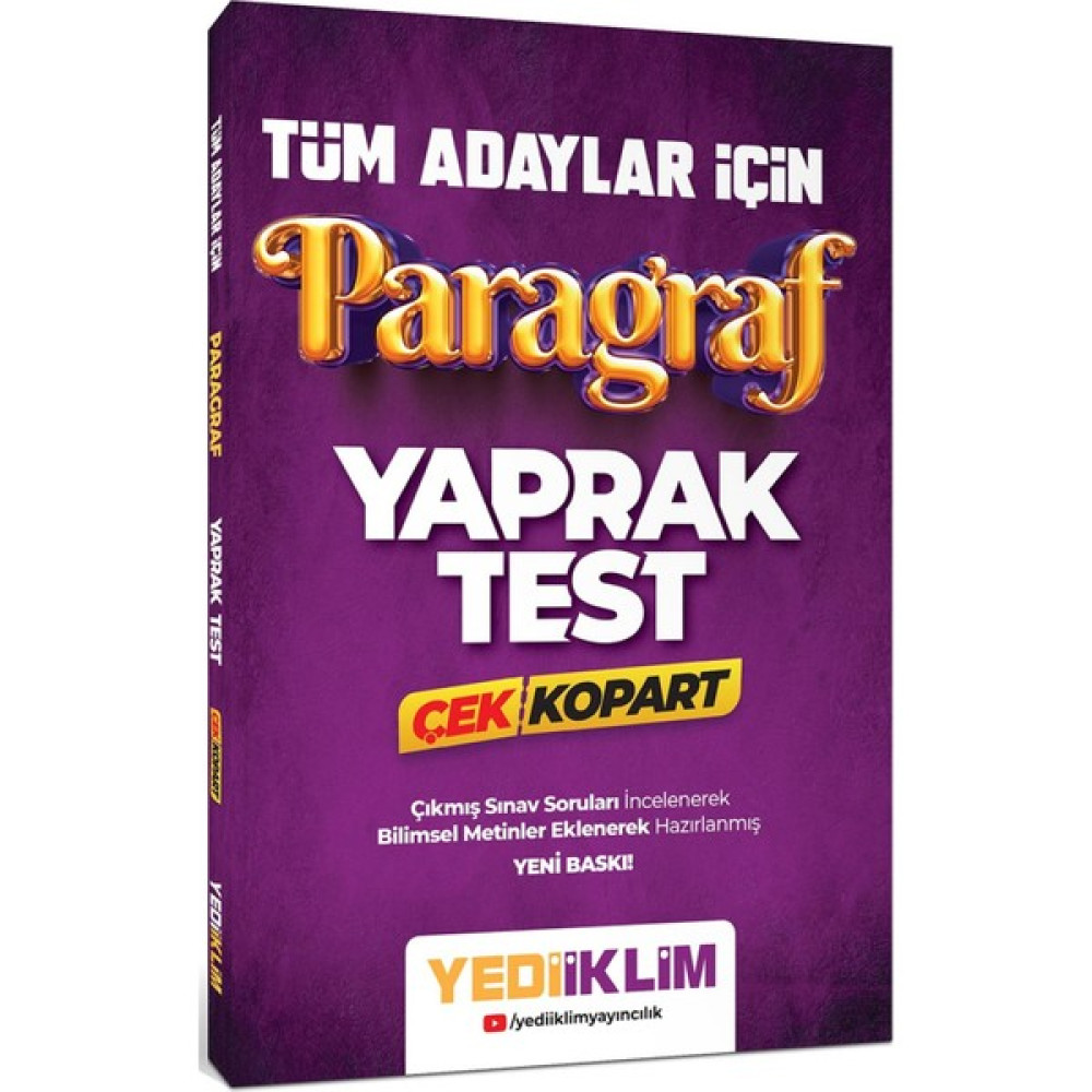 Yediiklim Yayınları Tüm Adaylar Için Paragraf Çek Kopart Yaprak Test KPSS Fiyatı