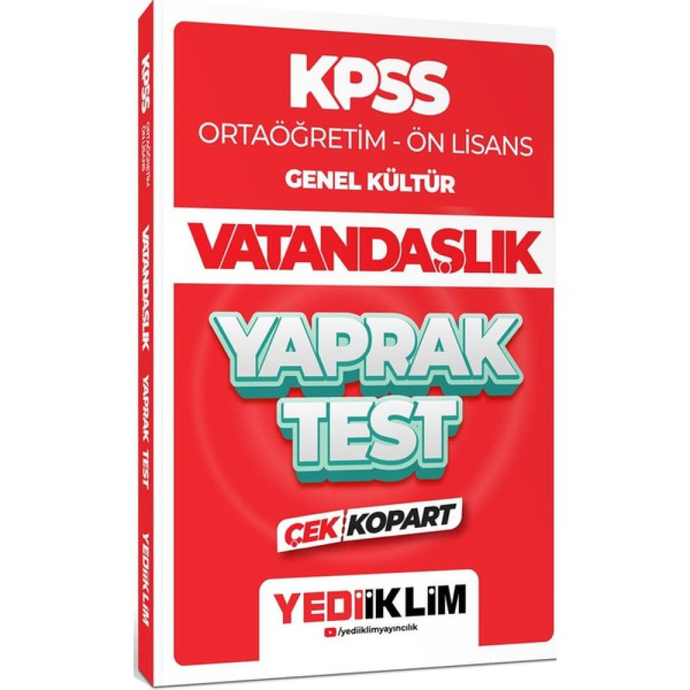 Yediiklim Yayınları Yayınları 2024 KPSS Ortaöğretim Ön Lisans Genel Kültür Vatandaşlık Çek Kopart Yaprak Test KPSS Fiyatı