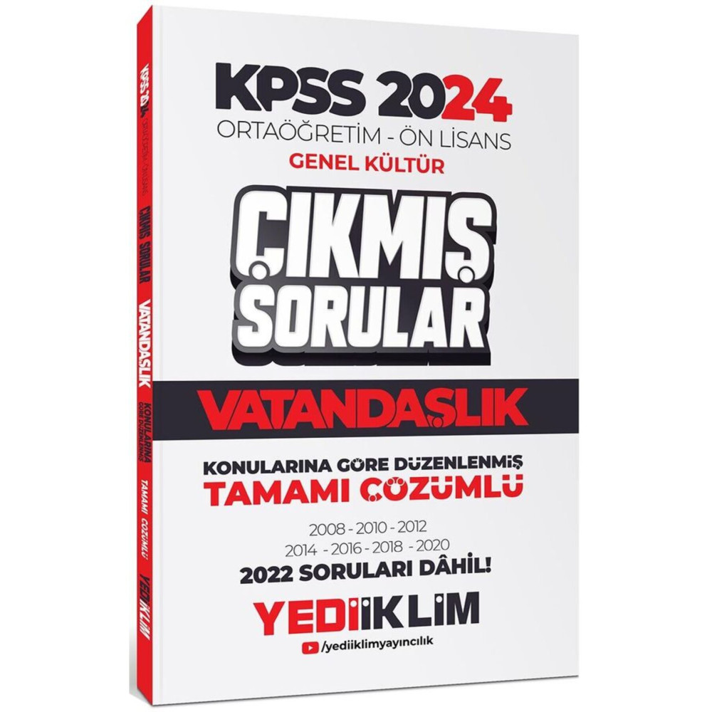 Yediiklim Yayınları Yediiklim 2024 KPSS Ortaöğretim Ön Lisans Genel Kültür Vatandaşlık Tamamı Çözümlü Çıkmış Sorular Ders Sınav Kitapları Fiyatı