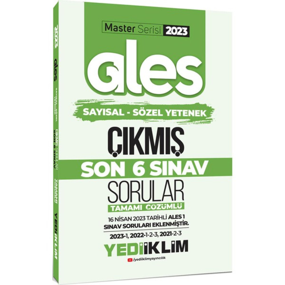 Yediiklim Yayınları Yediiklim Master Serisi 2023 Ales Sayısal-Sözel Yetenek Çıkmış Son 6 Sınav Tamamı Çözümlü Ales-1 Dahil ALES Fiyatı