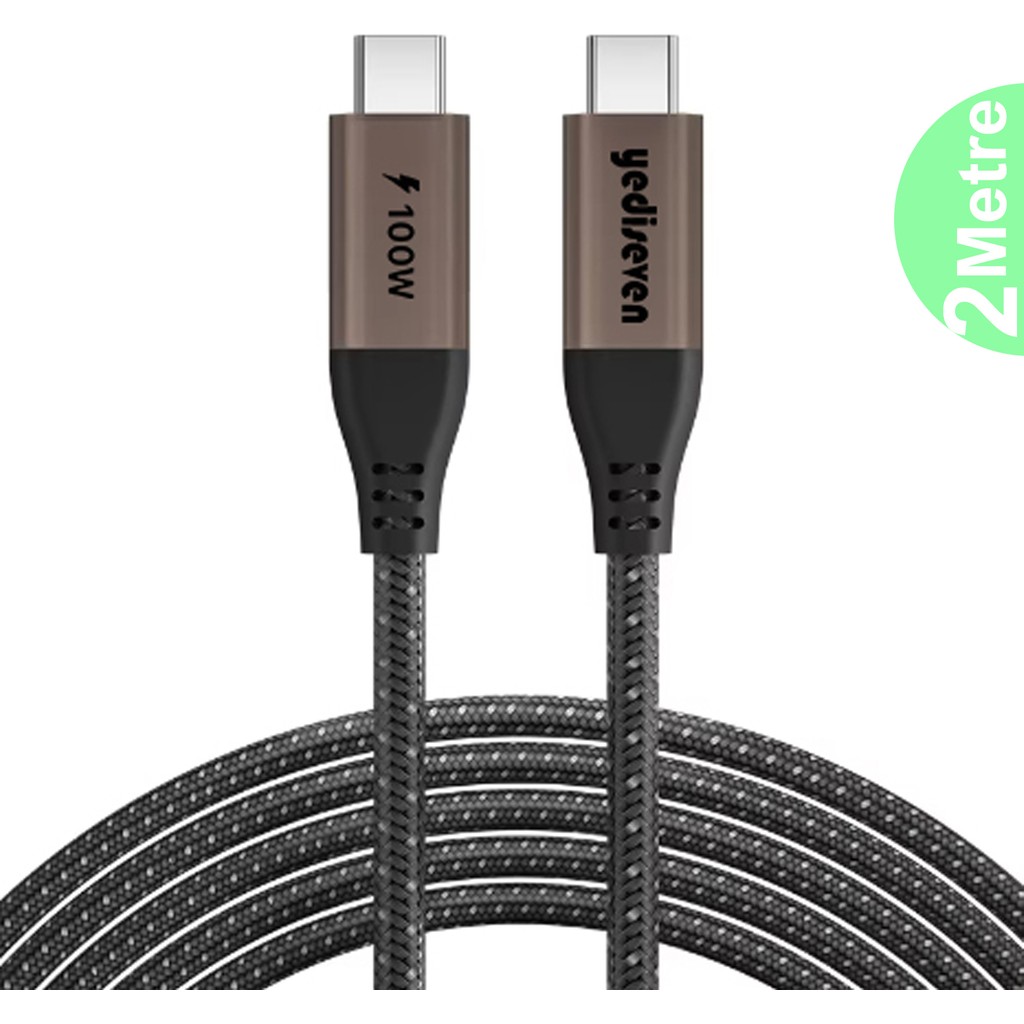 Yediseven Type C To Type C 100WATT Android Huawei Xiaomi Iphone Hızlı Şarj Data Kablosu Siyah 2 Metre - 100Watt 2 Metre Bilgisayar Çevirici ve Adaptörü Fiyatı