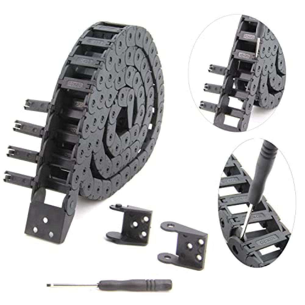 Yeebyee 1Meter/39.4Inch Drag Chain Cable Carrier 10x20mm Open Type R18 Cable Chain Wire for 3D Printer and CNC Machines Comes with a Pair End Connectors,1pcs Screwdriver Tool