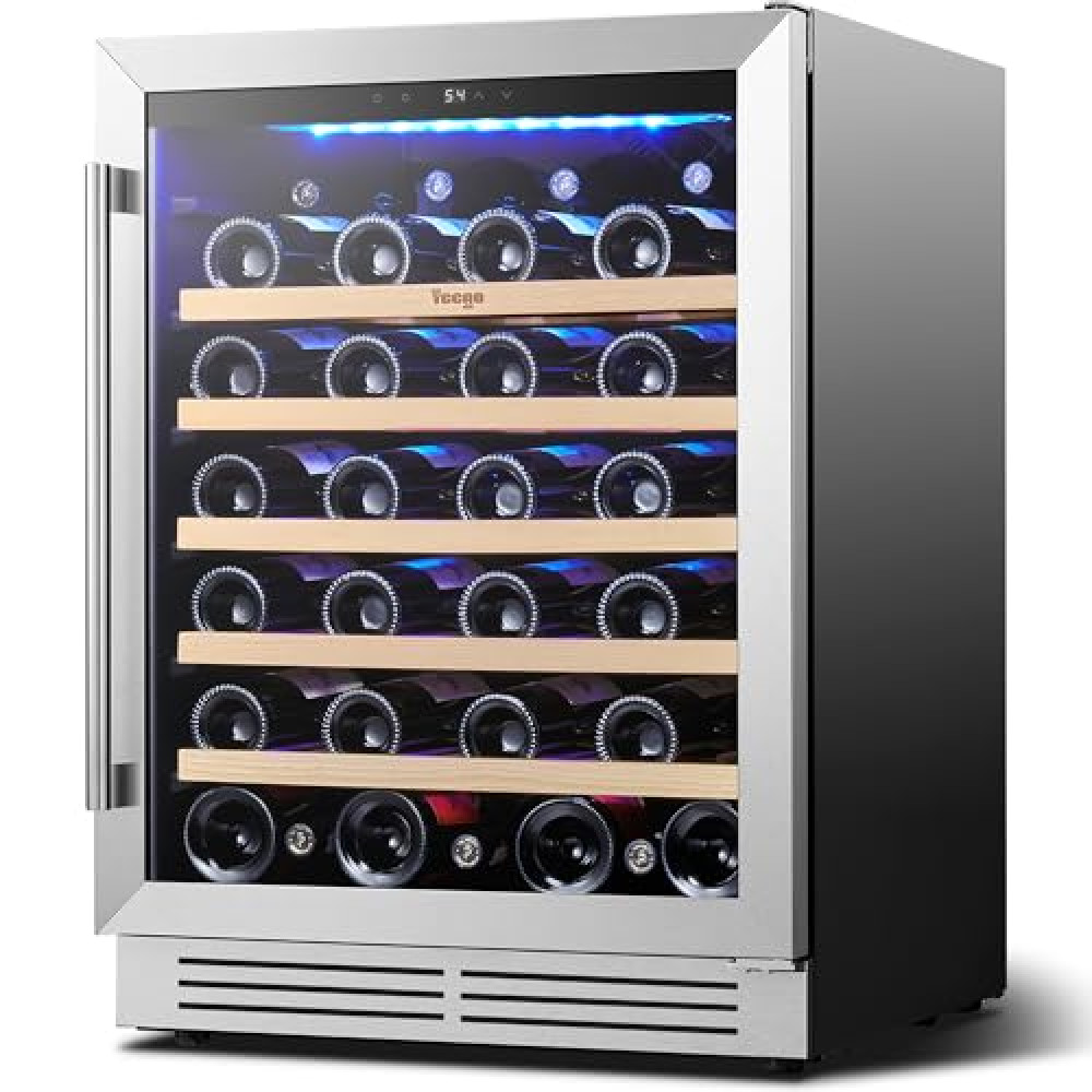 Yeego Wine Fridge Cooler - 24 Inch Wine Fridge Hold 47 Bottles, 40-65°F Wine Refrigerator Glass Door, Built in, Freestanding Under Counter Fridge for Beer Soda Drink Home Bar Office(5.12 Cu.ft)