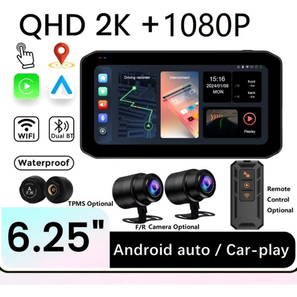Yeelock 6.25 Inç 2k Motorsiklet Carplay Lastik Sensörlü Gpsli 2 Kameralı Su Geçirmez Dokunmatik Ekran GPS Cihazları Fiyatı