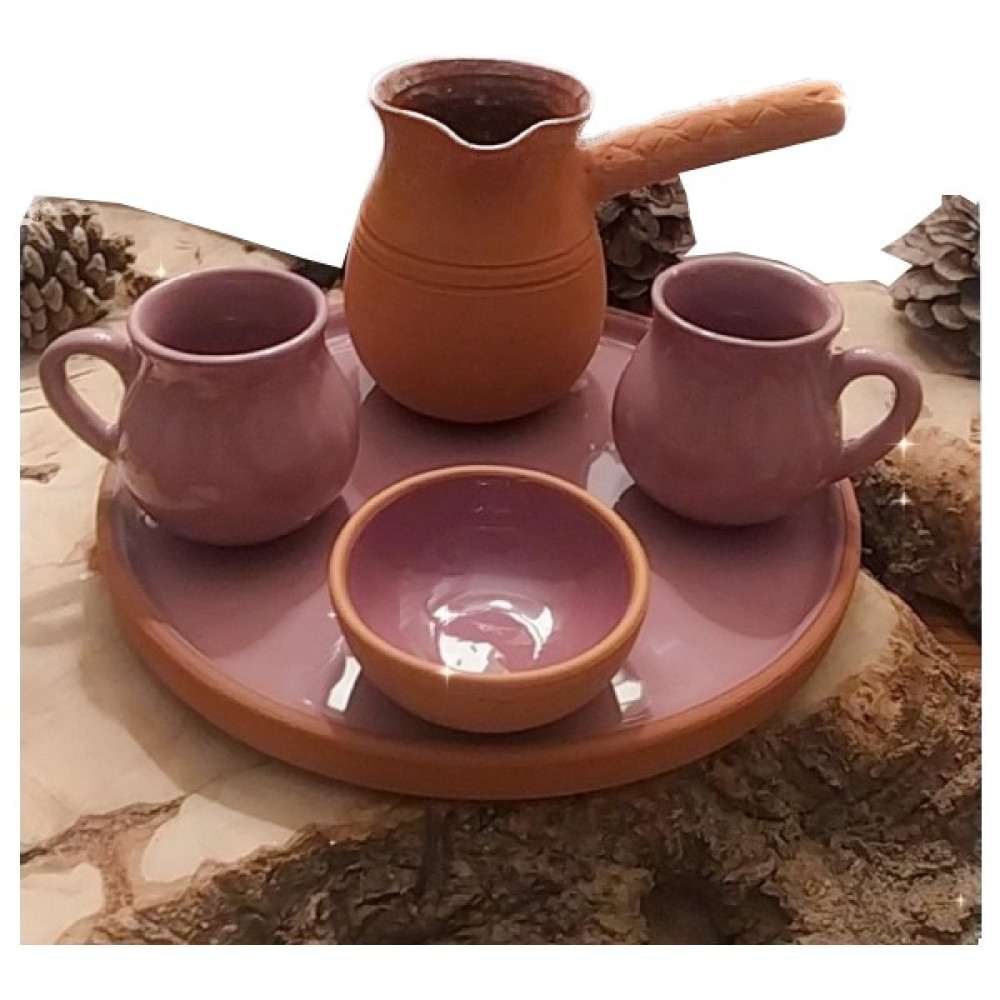 yefe Çift Kişilik - El Yapımı Toprak Pembe Lale Türk Kahve Fincan Takımı - Cezve - Sunum Tepsisi Fincan / Bardak / Kahve Takımı Fiyatı