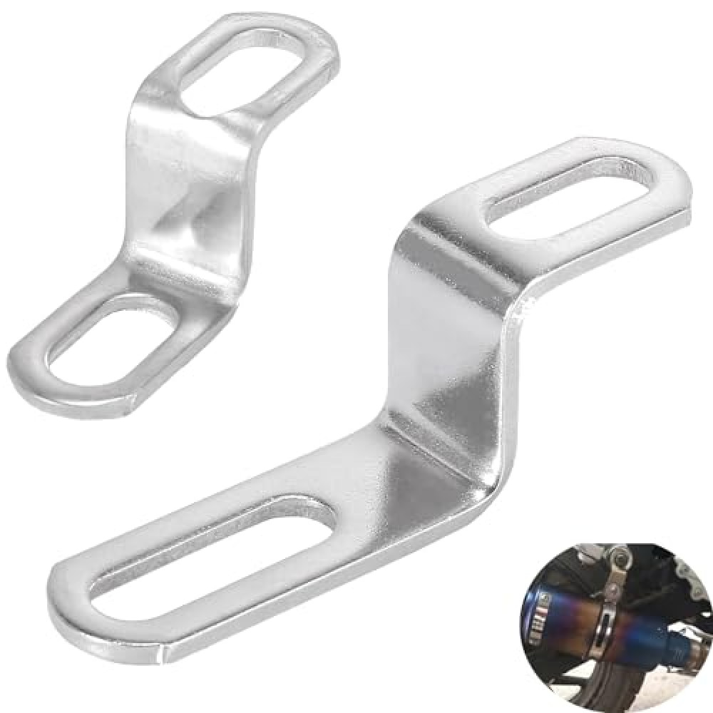 YehVeh 2 Pack Motorcycle Exhaust Muffler Pipe Bracket Hanger Mount Connector Z Support Stand Joint for Motorbike Silencer Exhaust Pipes Mounting Clamp Fasten Clip Round Band (Long + Short)