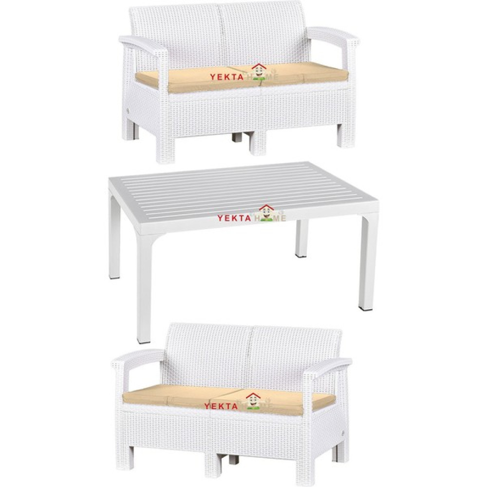 Yekta Home Holiday Massa Bahçe Takımı Balkon Seti Rattan Kanepe Camlı Masa Seti Beyaz Bahçe Mobilyası Takımı Fiyatı