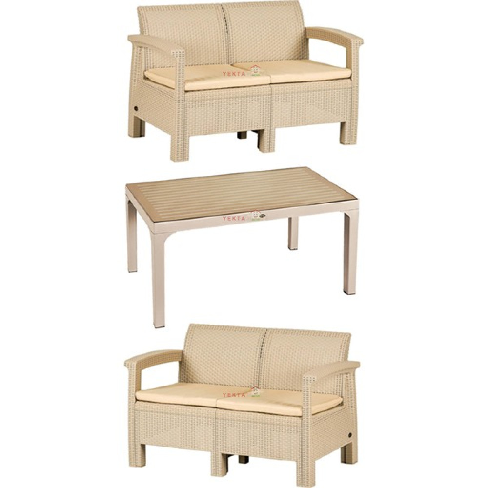 Yekta Home Holiday Massa Bahçe Takımı Balkon Seti Rattan Kanepe Camlı Masa Seti Cappucino Bahçe Mobilyası Takımı Fiyatı