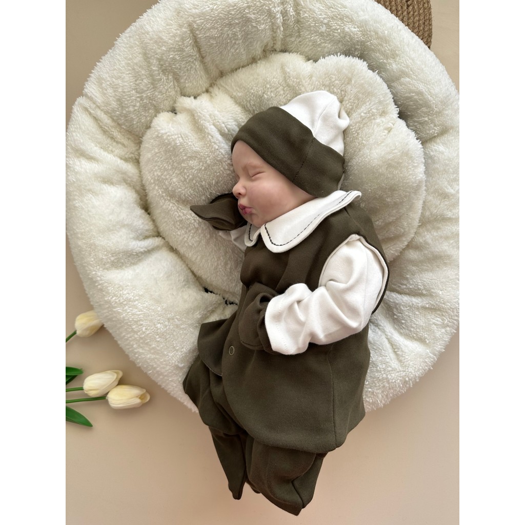 Yelekli Hastane Çıkışı Set - Haki / (Yelek, Pantolon, Body, Bere, Eldiven) Giyim & İç Giyim Fiyatı