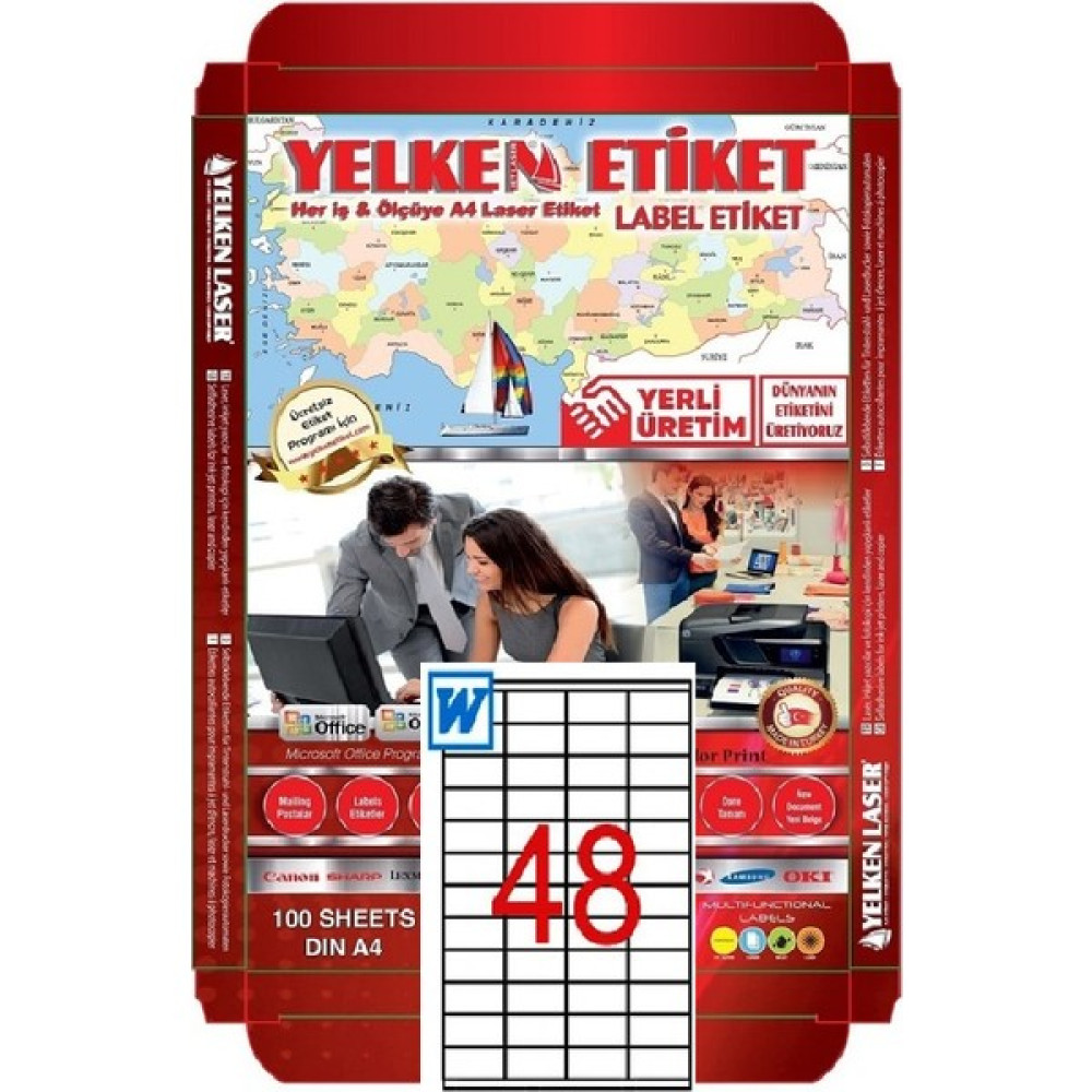 Yelken Laser Etiket YN5248 48'li A4 Beyaz 52,5 x 23 Etiket Makinesi Fiyatı