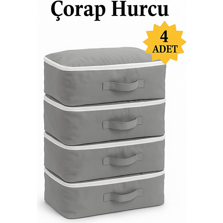 Yellow Stary Home Decor (4 Adet) Çorap Hurcu Gri Kumaş Organizer Fermuarlı Saklama Hurcu Çekmece Içi Düzenleyici 29X24X17 cm Diğer Fiyatı