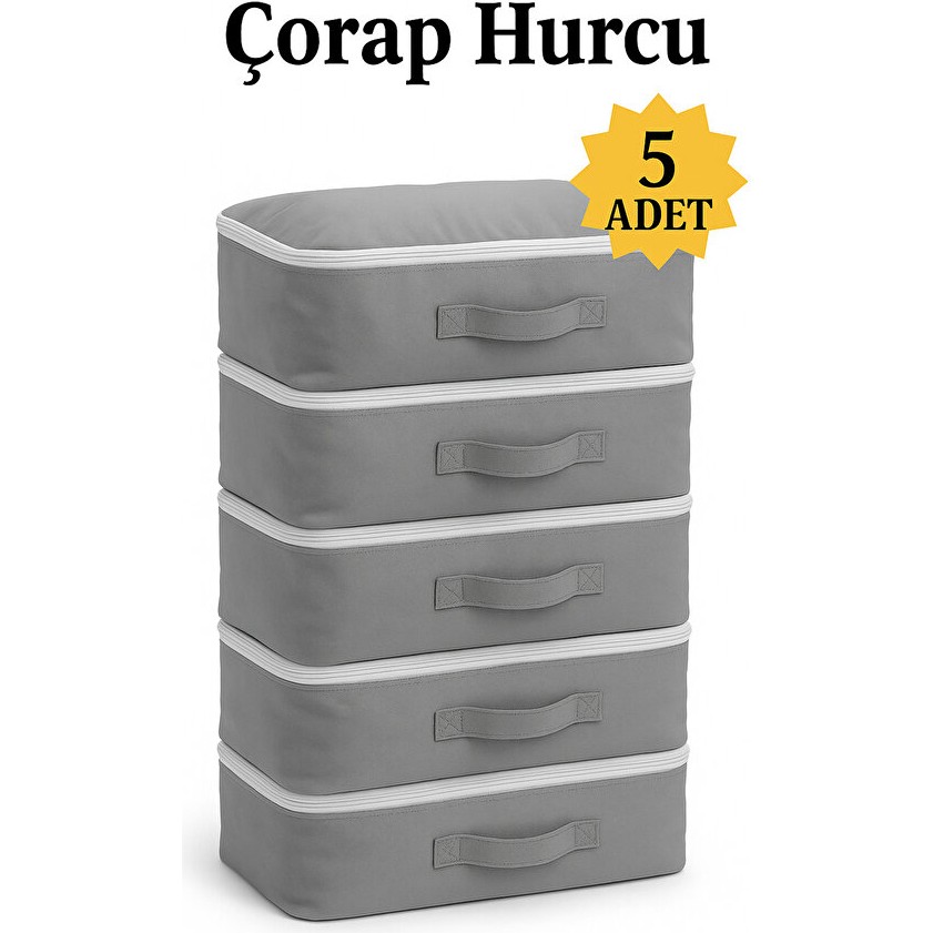Yellow Stary Home Decor (5 Adet) Çorap Hurcu Gri Kumaş Organizer Fermuarlı Saklama Hurcu Çekmece Içi Düzenleyici 29X24X17 cm Diğer Fiyatı