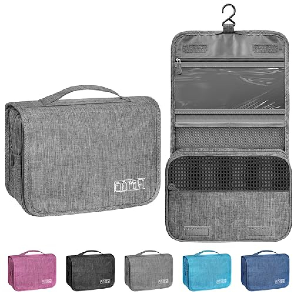 YEMEDA Toiletry Bag Travel Bag with Hanging Hook, Waterproof Capacity Hanging Multifunctional Makeup Bag for Toiletries, Portable Cosmetic Bag Travel Organizer for Women and Men(Grey)