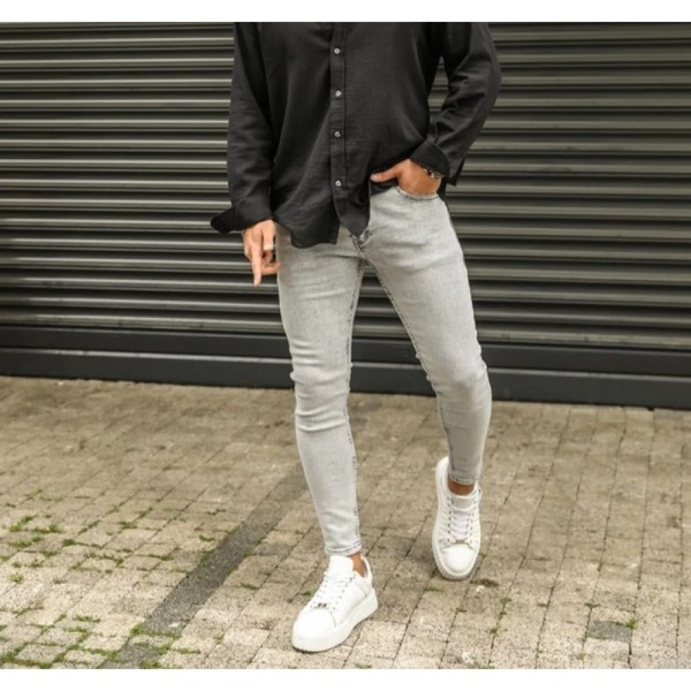 Yen Erkek Gri Slim Fit Kar Yıkama Kot Pantolon Erkek Jeans / Kot Pantolon Fiyatı