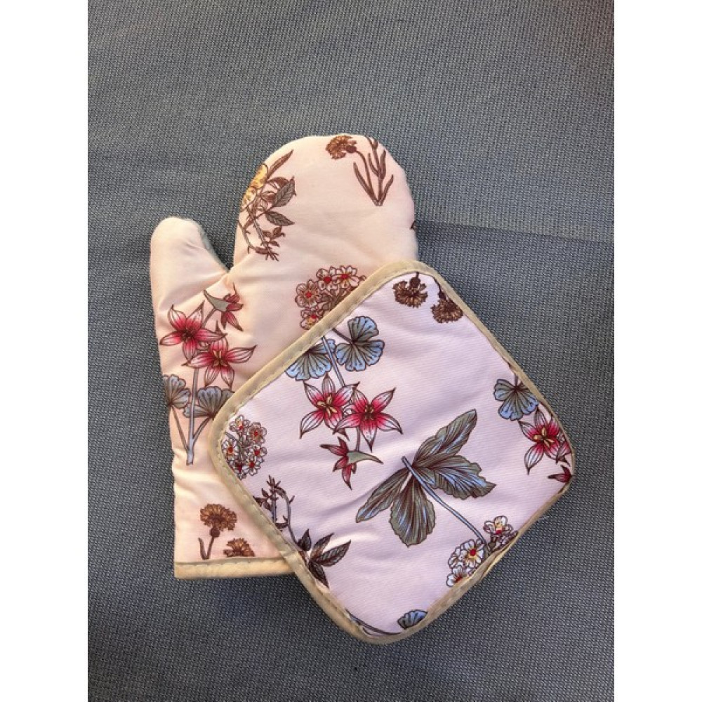 Yeni Çarşı Fırın Eldiveni ve Tencere Tutacağı Kalınlaştırılmış 2'li Set Çiçekli - Beyaz - Krem - Kahverengi - Eldiven : 29x18x2 Tutacak : 17x17x1 Mutfak Eldiveni Fiyatı