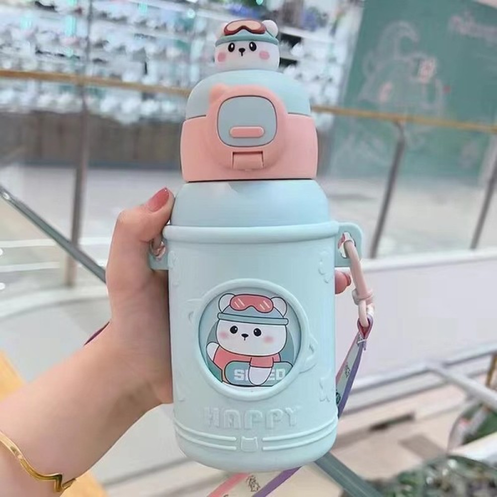 Yeni Çocuk Yalıtım Kabı Karikatür Yalıtım Soğuk Hava Deposu Paslanmaz Çelik Su Pipetli Bardak (Yurt Dışından) - Açık Mavi Bebek Beslenme Gereçleri Fiyatı