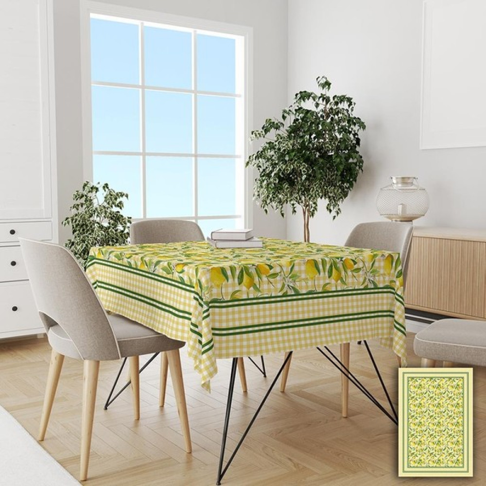 Yeni Ekoseli Limon Desenli Kolay Temizlenebilir Leke Tutmaz Dertsiz Masa Örtüsü - 140 x 180 cm - Sarı - Yeşil Masa Örtüsü Fiyatı