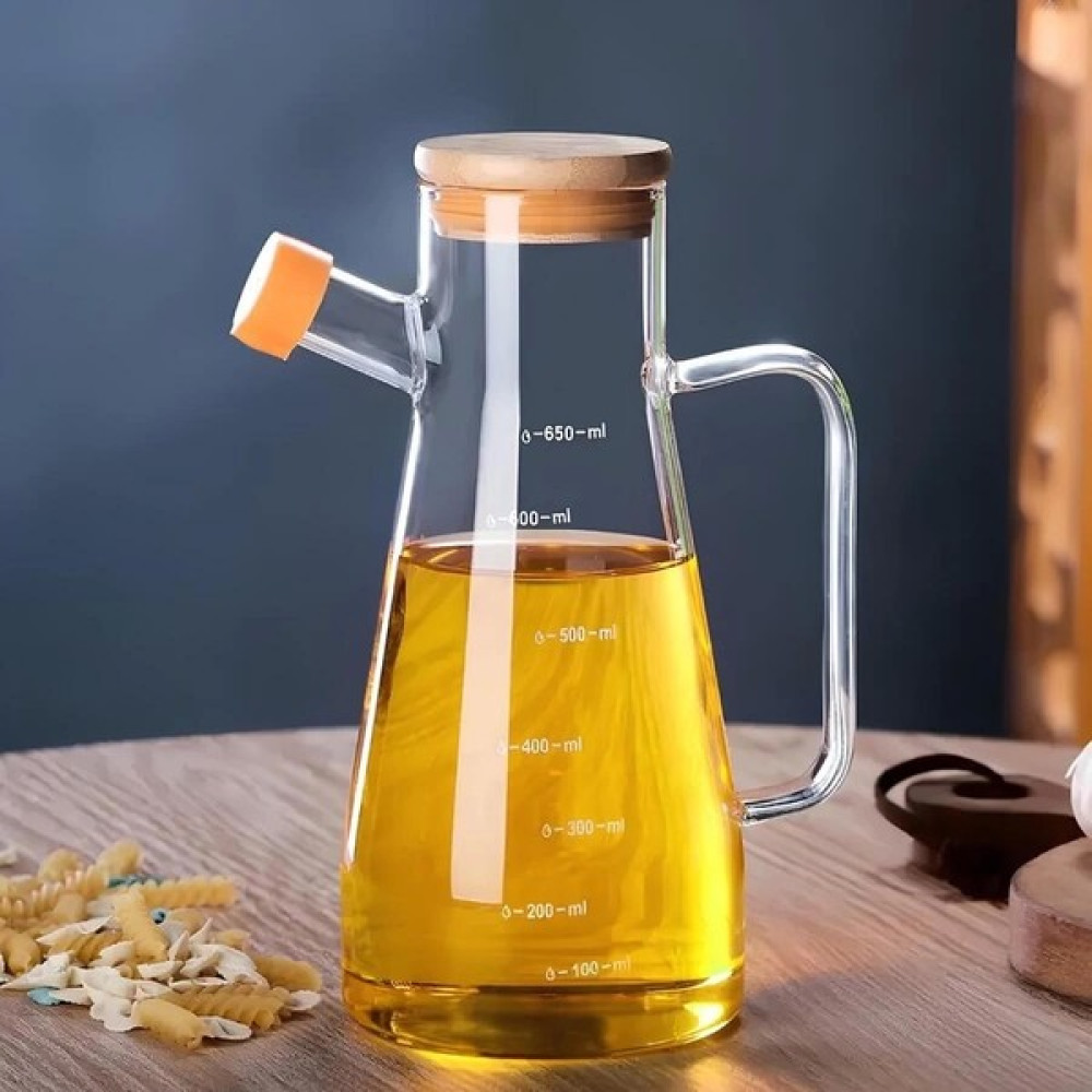 Yeni Geldi Damlatmaz Vakumlu Bambu Kapaklı Ölçülü Borosilikat Cam Sirke Sos ve Yağlık 650 ml Mutfak Gereçleri Fiyatı