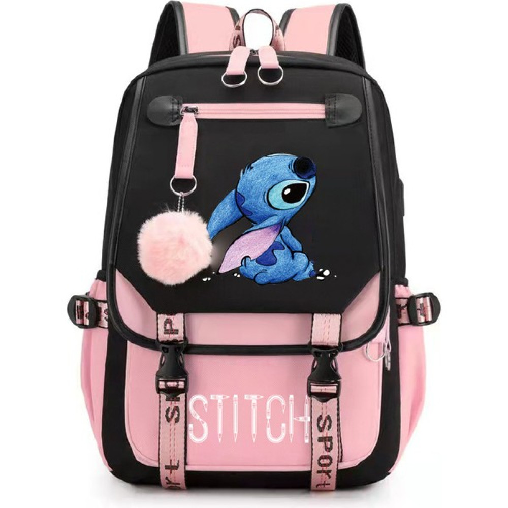 Yeni Lilo Stitch Stitch Stitch USB Şarj Edilebilir Okul Çantası Erkek ve Kadın Öğrenci Sırt Çantası Sırt Çantası (Yurt Dışından) - Açık Kırmızı Okul Çantası Fiyatı