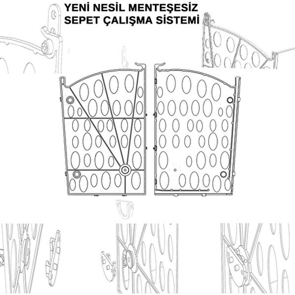 Yeni Nesil Plastik Çamaşır Sepeti Mekanizması Beyaz 1 Takım, SADECE PLASTİK AKSAM, MENTEŞE GEREKMEZ Sepet Fiyatı