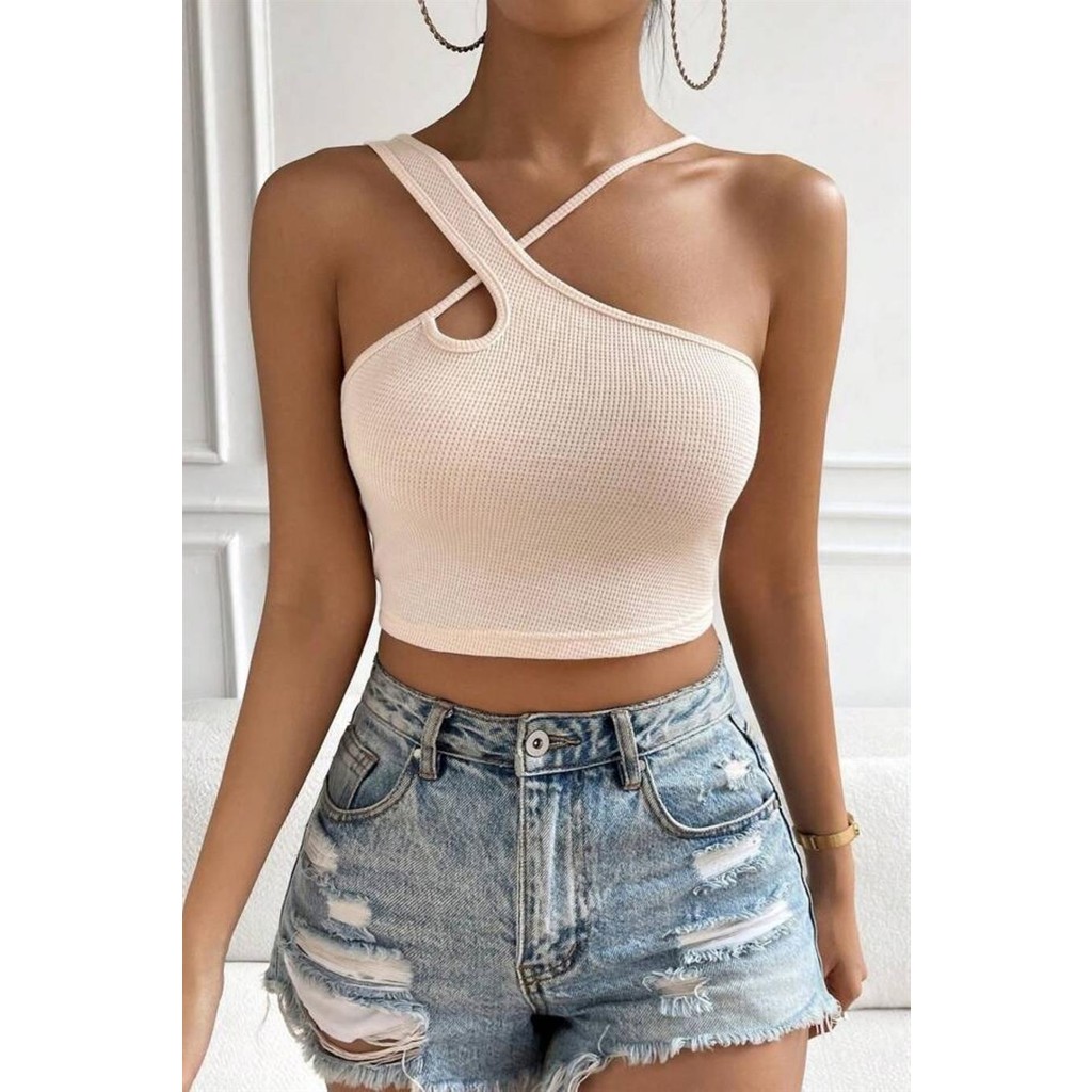 Yeni Nesil Toptancı - YNT Bella Notte - Bella Notte Bella Notte Bej Rengi Boyundan Çapraz Askili Crop BN6570BJ Diğer Fiyatı