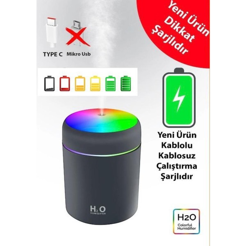 YENİ ŞARJLI TYPE-C Hava Nemlendirici Şarjlı Yeni Model,aroma Difizörü,koku Dagıtıcı,gecel Lambası - Gri Diğer Fiyatı