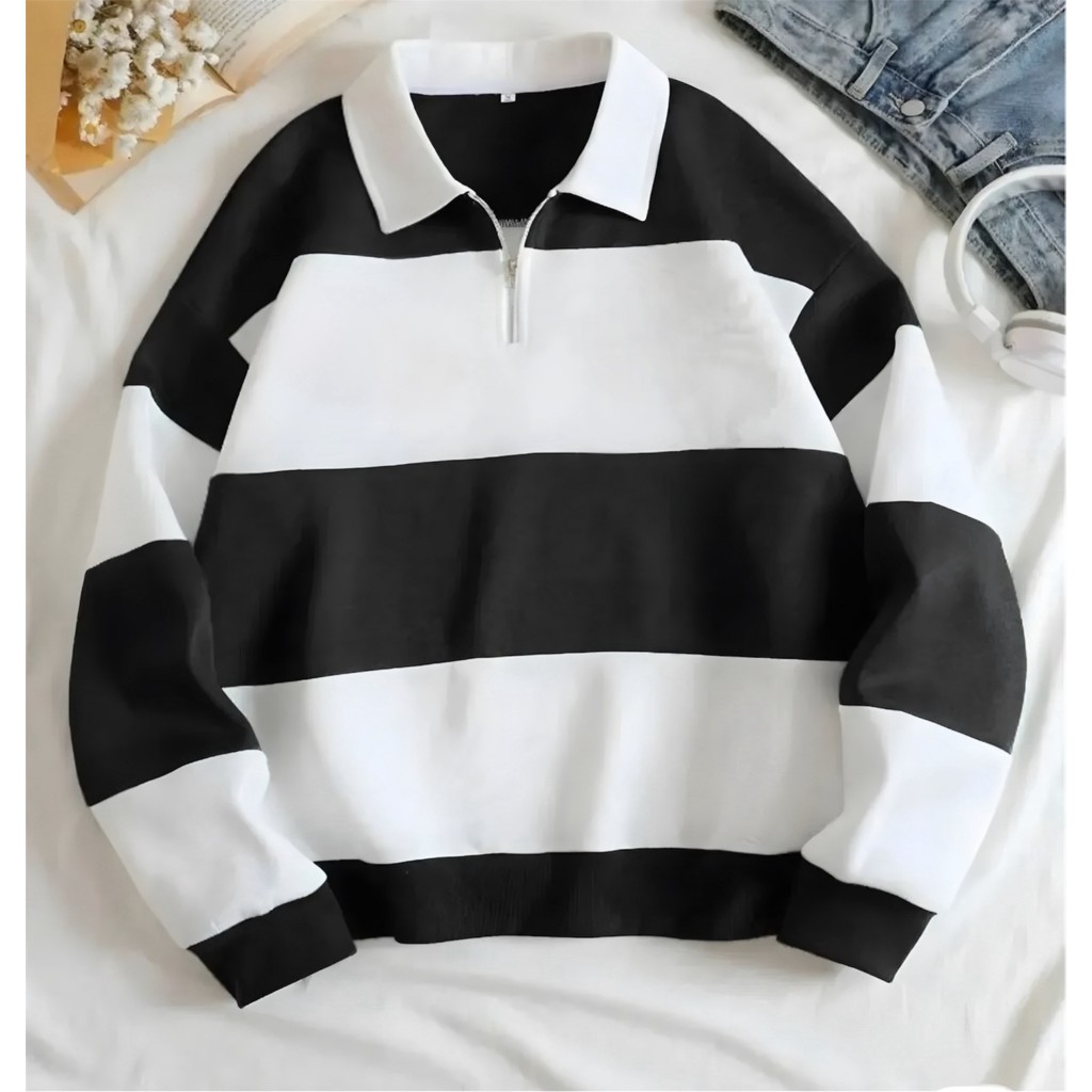 Yeni Sezon Parçalı Renk Yarım Fermuarlı Polo Yaka Kalın Sweatshirt Içi Polarlı Kışlık Unisex Giyim & İç Giyim Fiyatı