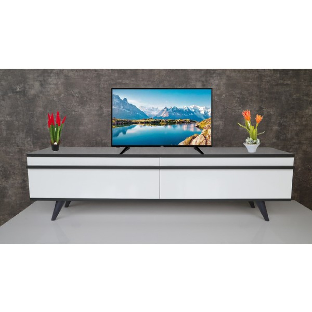 Yeni Vitrin %100 Mdf 2 Kapaklı Beyaz-Antrasit Tv Ünitesi/sehpası 165 cm Tv Ünitesi / Sehpası Fiyatı