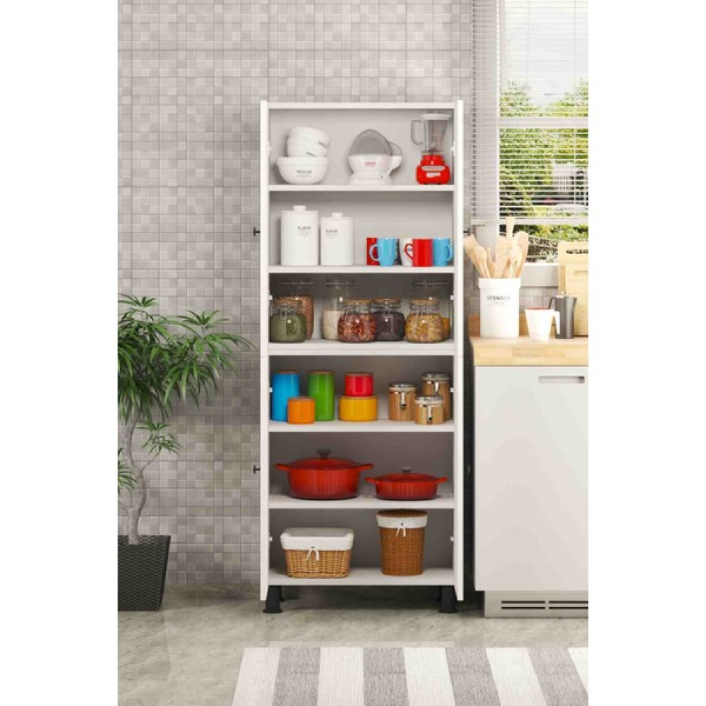 Yeni Vitrin %100 Mdf 6 Raflı 4 Kapaklı Beyaz Çok Amaçlı Banyo/kiler/mutfak Dolabı 60 cm En Gardrop & Dolap Fiyatı