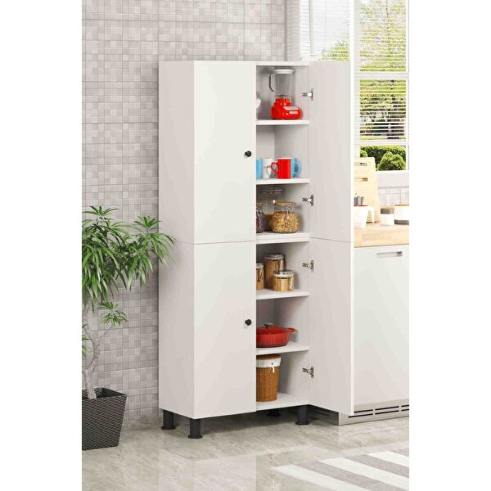 Yeni Vitrin %100 Mdf 6 Raflı 4 Kapaklı Beyaz Çok Amaçlı Banyo/kiler/mutfak Dolabı 70 cm Gardrop & Dolap Fiyatı